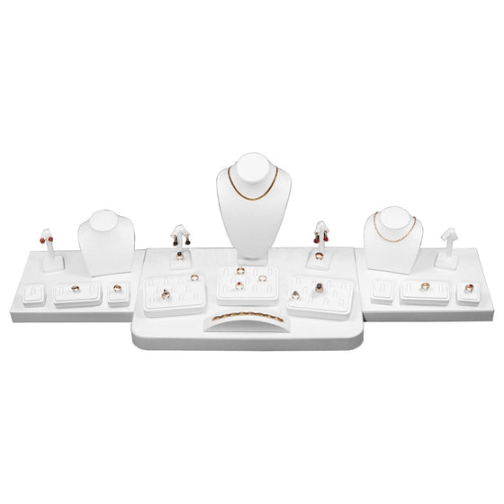 20-Piece White Leather Showcase collection set - Jewel Box Co