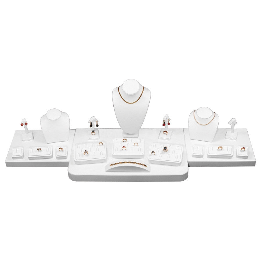 20-Piece White Leather Showcase collection set - Jewel Box Co