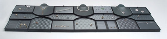 18-Piece Showcase collection set Steel Grey Leather w/ Black Leather Trim - Jewel Box Co
