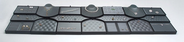 18-Piece Showcase collection set Steel Grey Leather w/ Black Leather Trim - Jewel Box Co