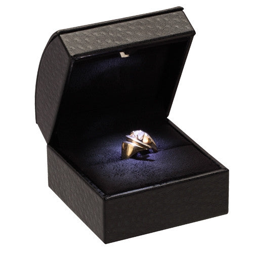 Black Leather Single Ring Light Box - Jewel Box Co