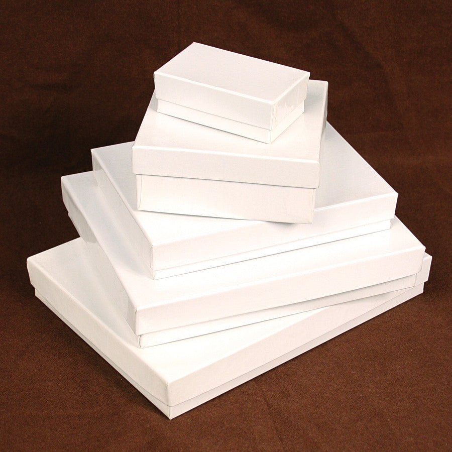 Glossy White Cotton Filled Jewelry Box - Jewel Box Co