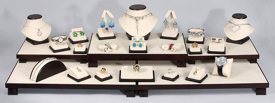 26 Piece Premium Beige Leather Showcase Collection Set - Jewel Box Co