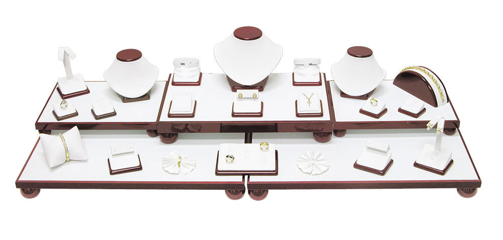 26-Piece White Leather w / Rosewood Trim Showcase collection set - Jewel Box Co
