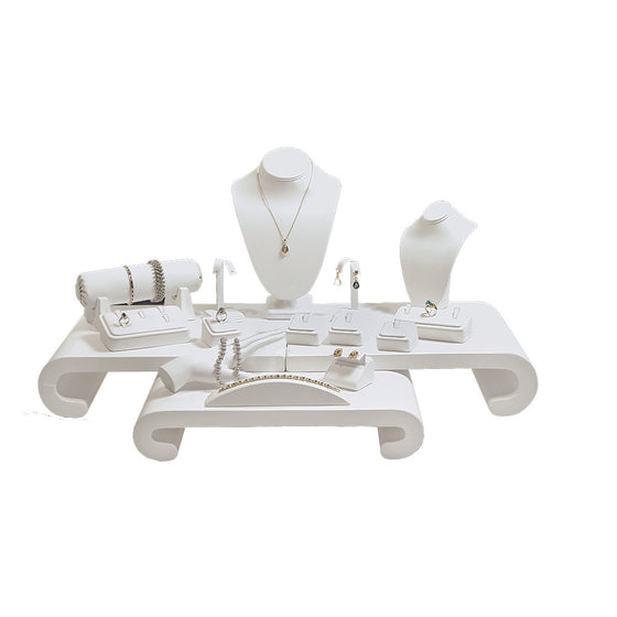 17-Piece White Leather Showcase collection set - Jewel Box Co