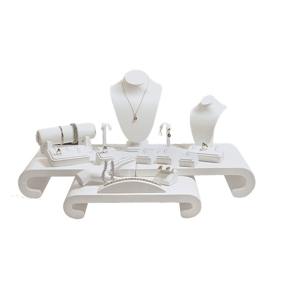 17-Piece White Leather Showcase collection set - Jewel Box Co