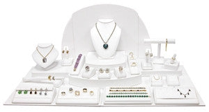 23-Piece White Leather w/ Rosewood Trim Showcase collection set - Jewel Box Co