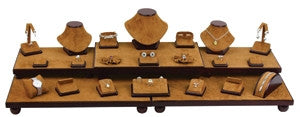 26-Piece Chestnut Suede w/ Dark Brown Leather Trim showcase collection set - Jewel Box Co