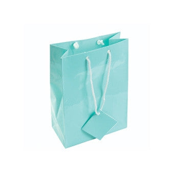 4 3/4" x 6 3/4" Glossy Teal Blue Tote Bag - Jewel Box Co