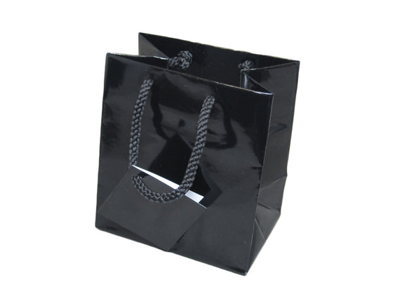 4" x 4 1/2" Glossy Black Jewelry Gift Bag - Jewel Box Co