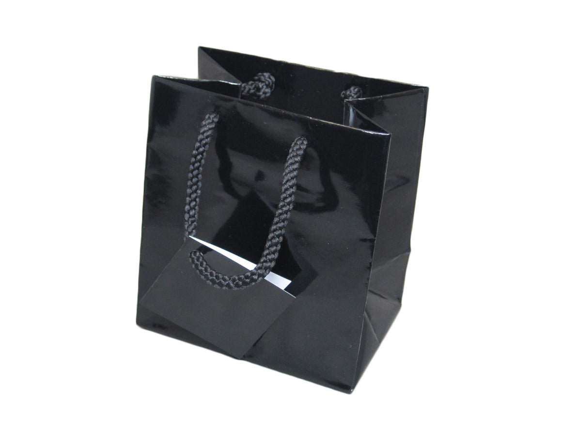 4" x 4 1/2" Glossy Black Jewelry Gift Bag - Jewel Box Co