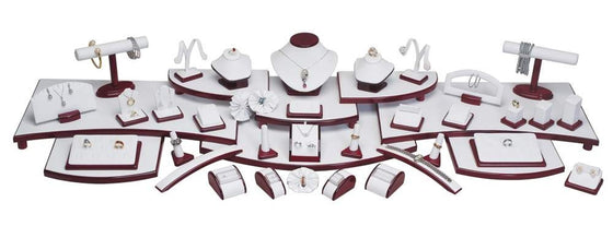 57-Piece Showcase Collection Set White Leather w/Glossy Rosewood Trim - Jewel Box Co
