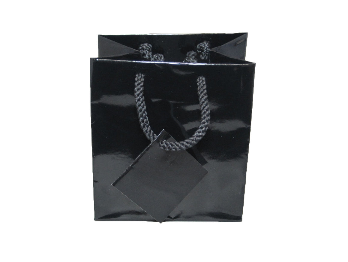 4" x 4 1/2" Glossy Black Jewelry Gift Bag - Jewel Box Co
