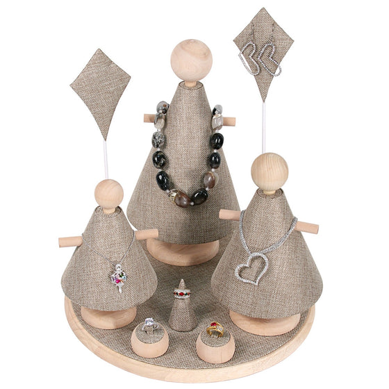 9 Piece Burlap Display Display Set With Natural Wood Trim - Jewel Box Co
