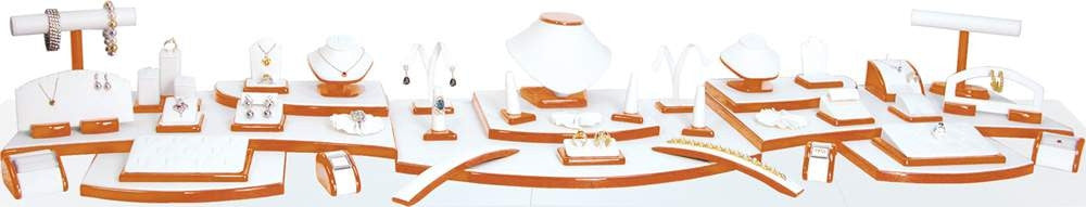 57-Piece Showcase Collection Set White Leather w/Glossy Rosewood Trim - Jewel Box Co