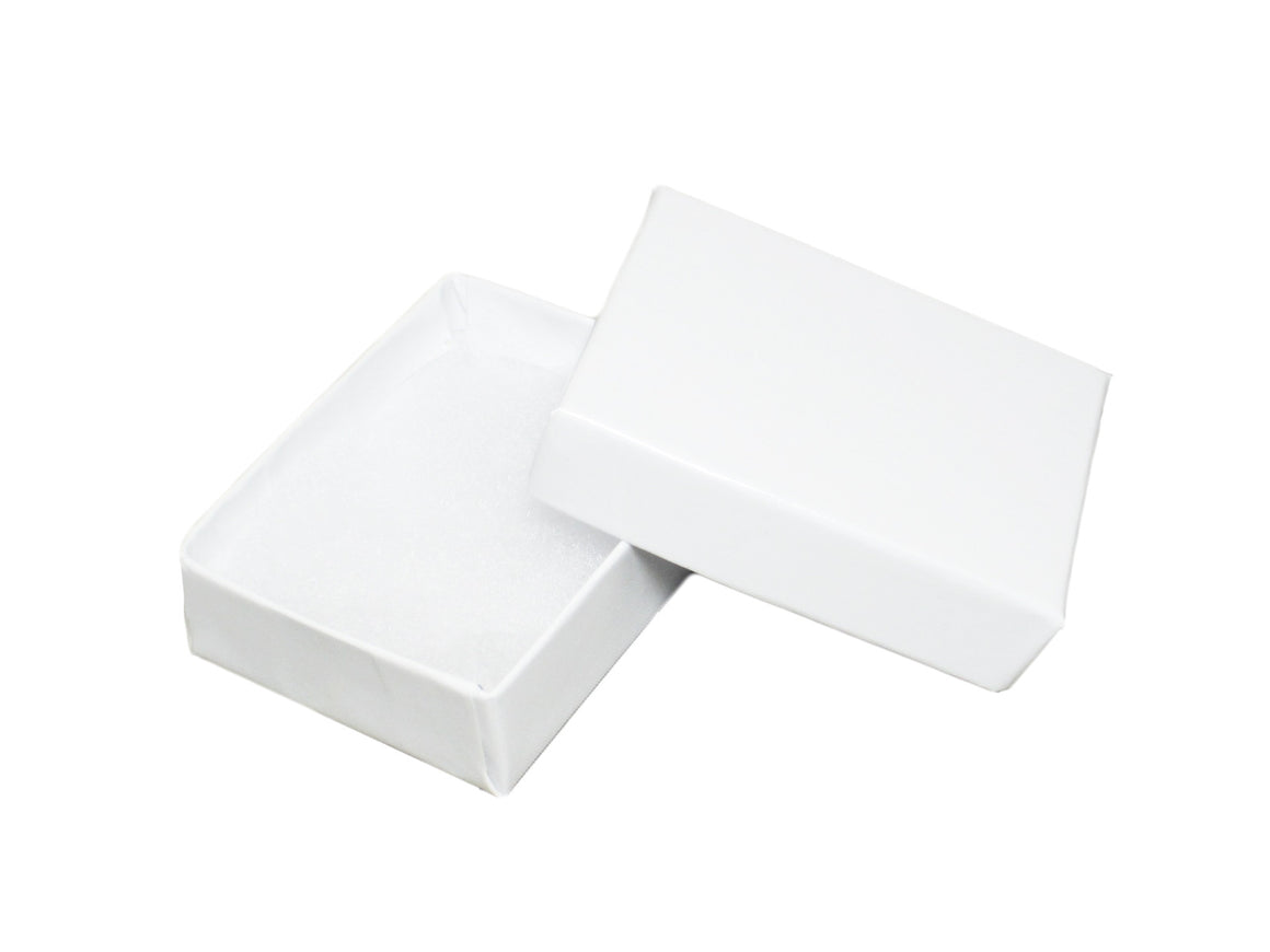 2 1/8" x 1 5/8" Glossy White Cotton Filled Jewelry Box - Jewel Box Co